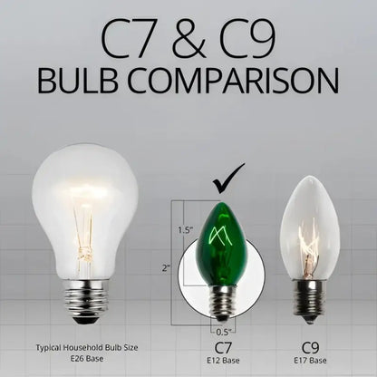 C7 Incandescent Christmas Light Bulbs Green Transparent Pack of 25 - Christmas Lights