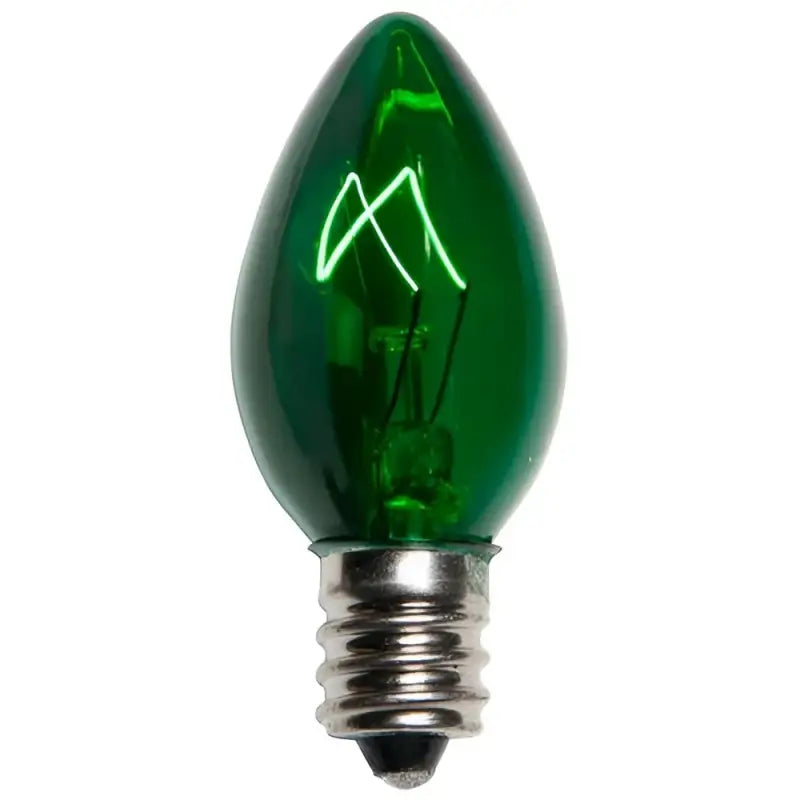 C7 Incandescent Christmas Light Bulbs Green Transparent Pack of 25 - Christmas Lights