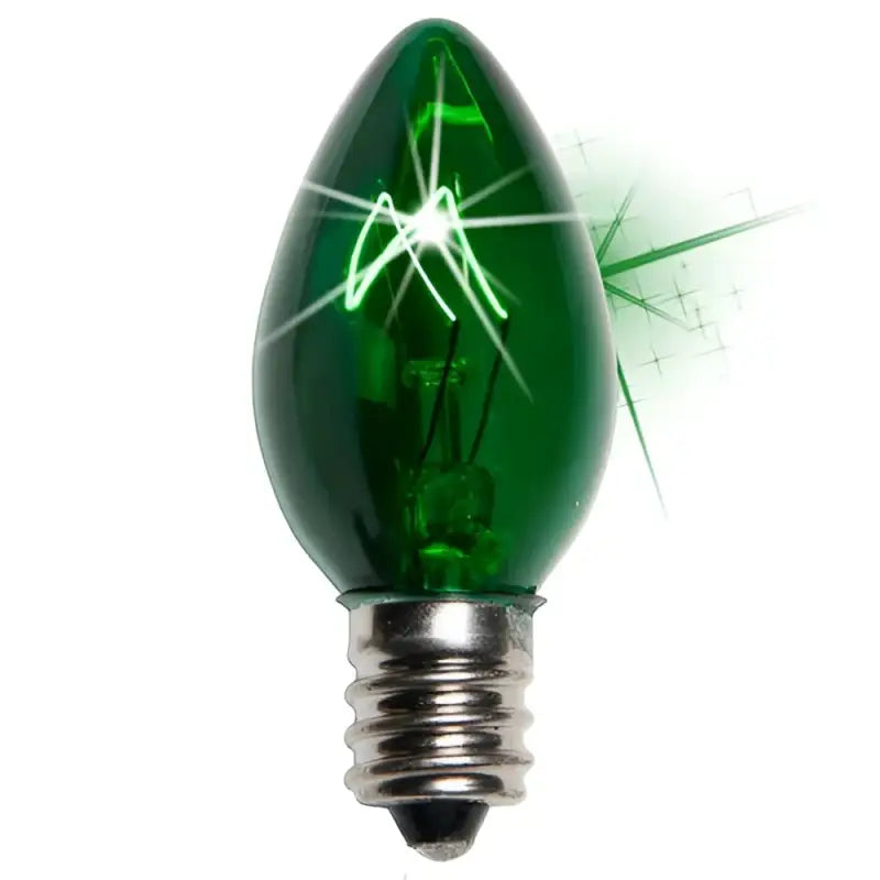 C7 Incandescent Christmas Light Bulbs Green TWINKLE Transparent Pack of 25 - Christmas Lights