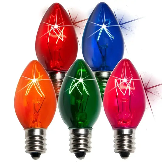 C7 Incandescent Christmas Light Bulbs Multicolor TWINKLE Transparent Pack of 25 - Christmas Lights