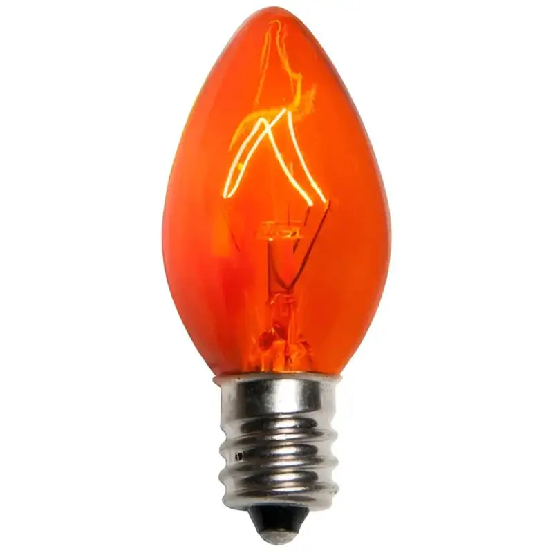 C7 Incandescent Christmas Light Bulbs Orange Transparent Pack of 25 - Christmas Lights