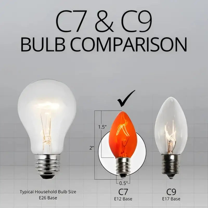 C7 Incandescent Christmas Light Bulbs Orange Transparent Pack of 25 - Christmas Lights