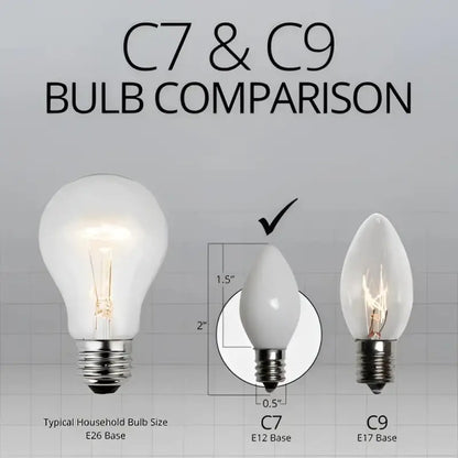 C7 Incandescent Christmas Light Bulbs White Opaque Pack of 25 - Christmas Lights