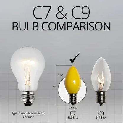 C7 Incandescent Christmas Light Bulbs Yellow Opaque Pack of 25 - Christmas Lights