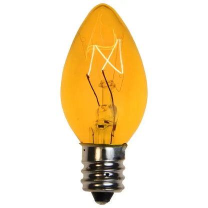 C7 Incandescent Christmas Light Bulbs Yellow Transparent Pack of 25 - Christmas Lights