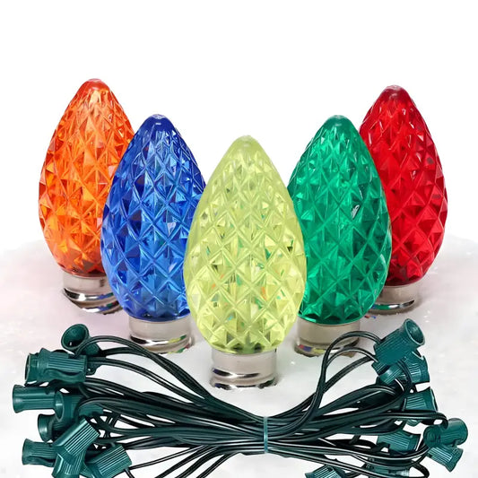 C7 Multicolor Faceted ProCore LED Christmas Light Bulb String Light Set 25 Lights 25’ - Christmas Lights