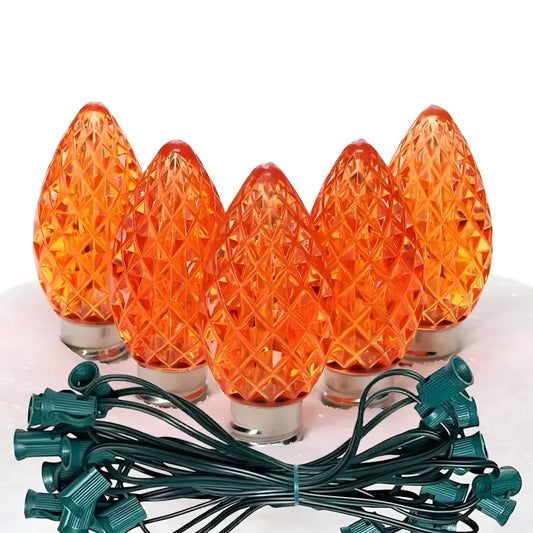 C7 Orange Faceted ProCore LED Christmas Light Bulb String Light Set 25 Lights 25’ - Christmas Lights