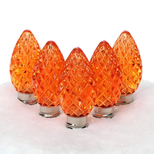 C7 Orange Faceted ProCore LED Christmas Light Bulbs - Christmas Lights