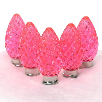 C7 Pink Faceted ProCore LED Christmas Light Bulbs - Christmas Lights