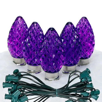 C7 Purple Faceted ProCore LED Christmas Light Bulb String Light Set 25 Lights 25’ - Christmas Lights