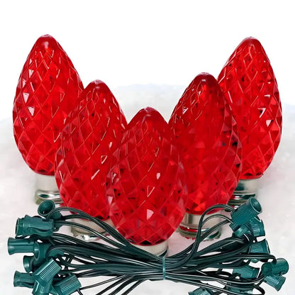 C7 Red Faceted ProCore LED Christmas Light Bulb String Light Set 25 Lights 25’ - Christmas Lights