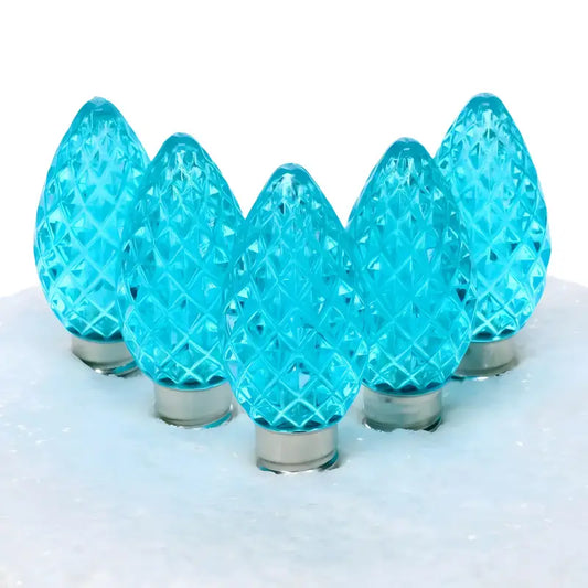 C7 Teal Faceted ProCore LED Christmas Light Bulbs - Christmas Lights