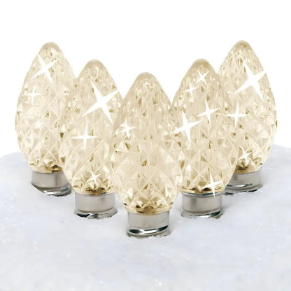 C7 Warm White Twinkle Faceted ProCore LED Christmas Light Bulbs - Christmas Lights