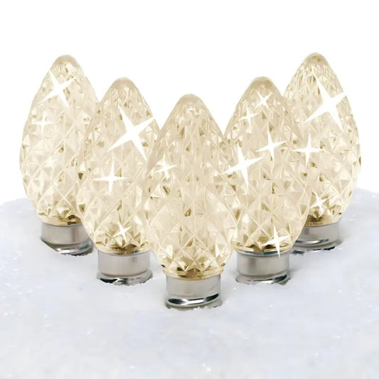 C7 Warm White Twinkle Faceted ProCore LED Christmas Light Bulbs - Christmas Lights