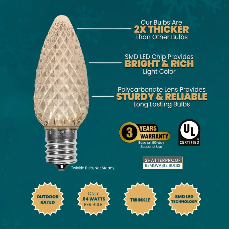 C7 Warm White Twinkle Smooth ProCore LED Christmas Light Bulbs - Christmas Lights