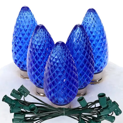 C9 Blue Faceted ProCore LED Christmas Light Bulb String Light Set 25 Lights 25’ - Christmas Lights