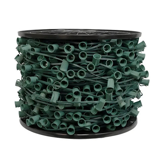 C9 Christmas Light Socket Spool Light Line 500’ 12’’ Spacing Green Wire - Christmas Light Installation Accessories