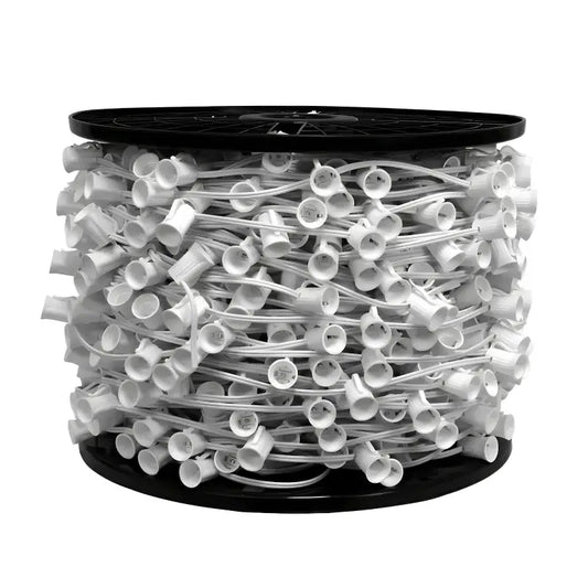 C9 Christmas Light Socket Spool Light Line 500’ 18’’ Spacing White Wire - Christmas Light Installation Accessories
