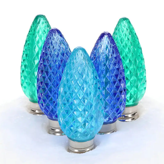 C9 ColorSplash Bahamas Blue Green Teal Faceted LED Christmas Light Bulbs - Christmas Lights