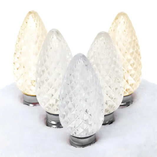 C9 ColorSplash Champagne Warm White Pure White Cool White Faceted LED Christmas Light Bulbs - Christmas Lights