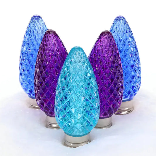 C9 ColorSplash Stardust Blue Purple Teal Faceted LED Christmas Light Bulbs - Christmas Lights