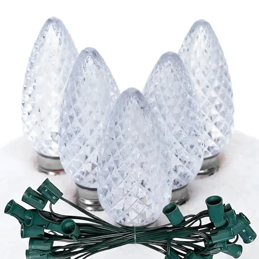 C9 Cool White Faceted ProCore LED Christmas Light Bulb String Light Set 25 Lights 25’ - Christmas Lights