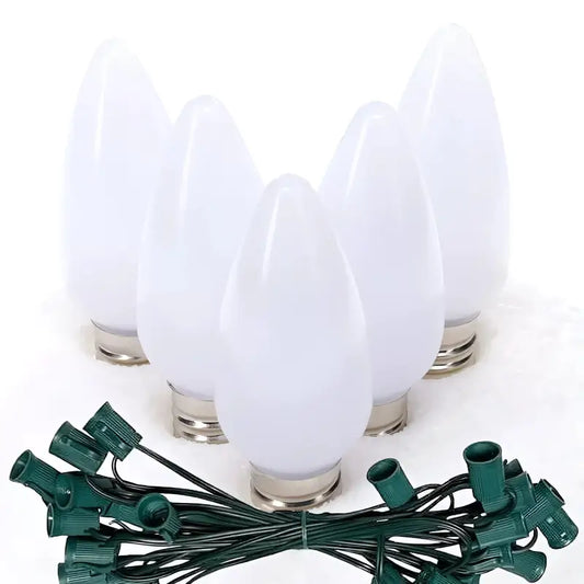 C9 Cool White Smooth ProCore LED Christmas Light Bulb String Light Set 25 Lights 25’ - Christmas Lights