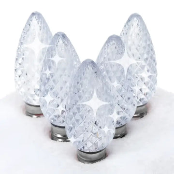 C9 Cool White Twinkle Faceted ProCore LED Christmas Light Bulbs - Christmas Lights
