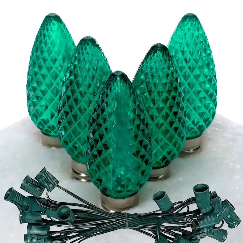 C9 Green Faceted ProCore LED Christmas Light Bulb String Light Set 25 Lights 25’ - Christmas Lights
