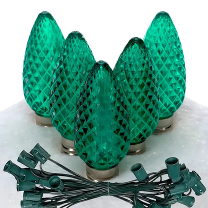 C9 Green Faceted ProCore LED Christmas Light Bulb String Light Set 25 Lights 25’ - Christmas Lights