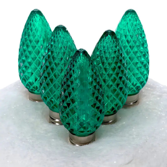 C9 Green Faceted ProCore LED Christmas Light Bulbs - Christmas Lights