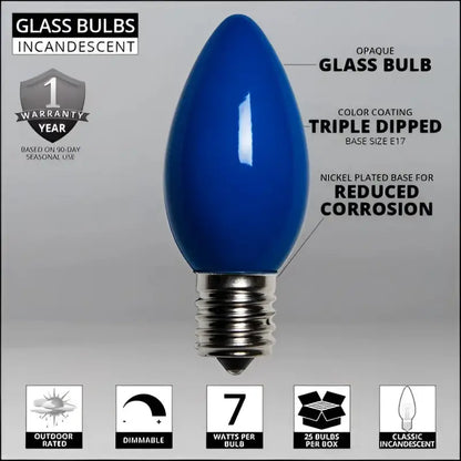 C9 Incandescent Christmas Light Bulbs Blue Opaque Pack of 25 - Christmas Lights
