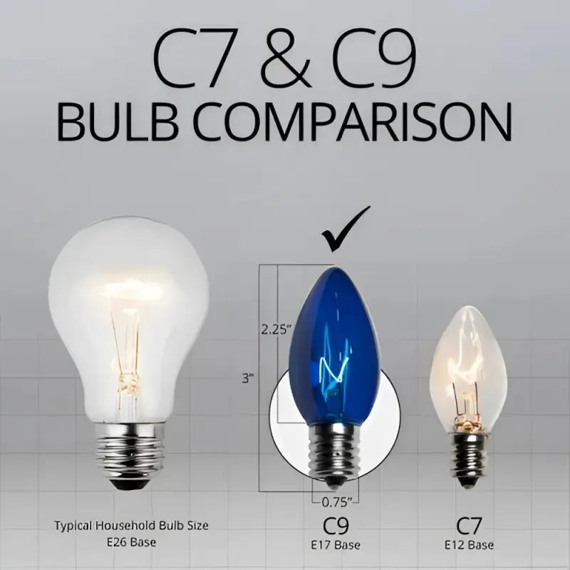 C9 Incandescent Christmas Light Bulbs Blue TWINKLE Transparent Pack of 25 - Christmas Lights