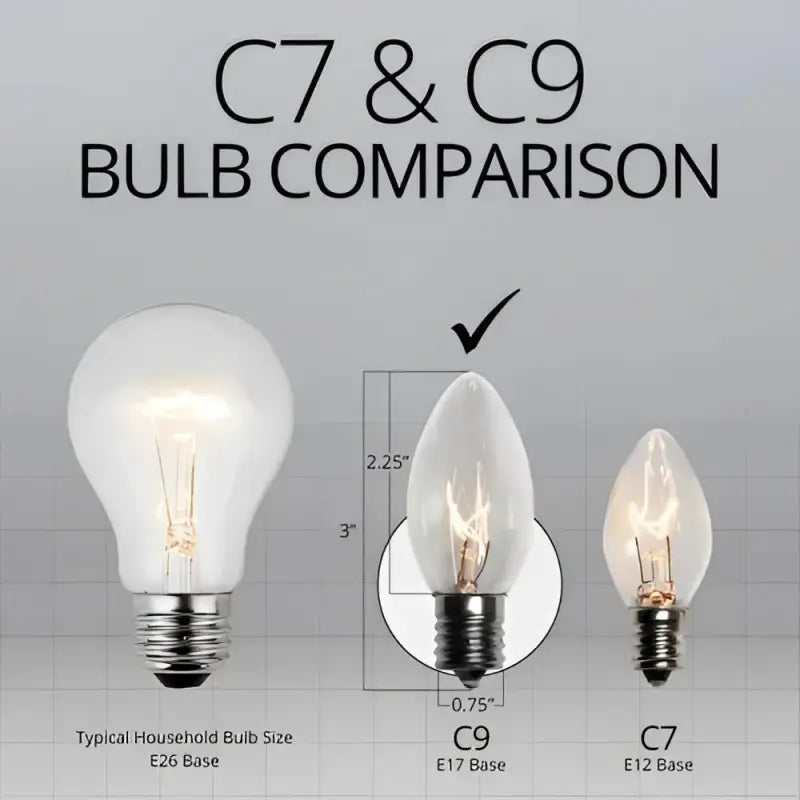 C9 Incandescent Christmas Light Bulbs Clear Transparent Pack of 25 - Christmas Lights