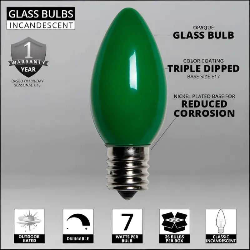 C9 Incandescent Christmas Light Bulbs Green Opaque Pack of 25 - Christmas Lights