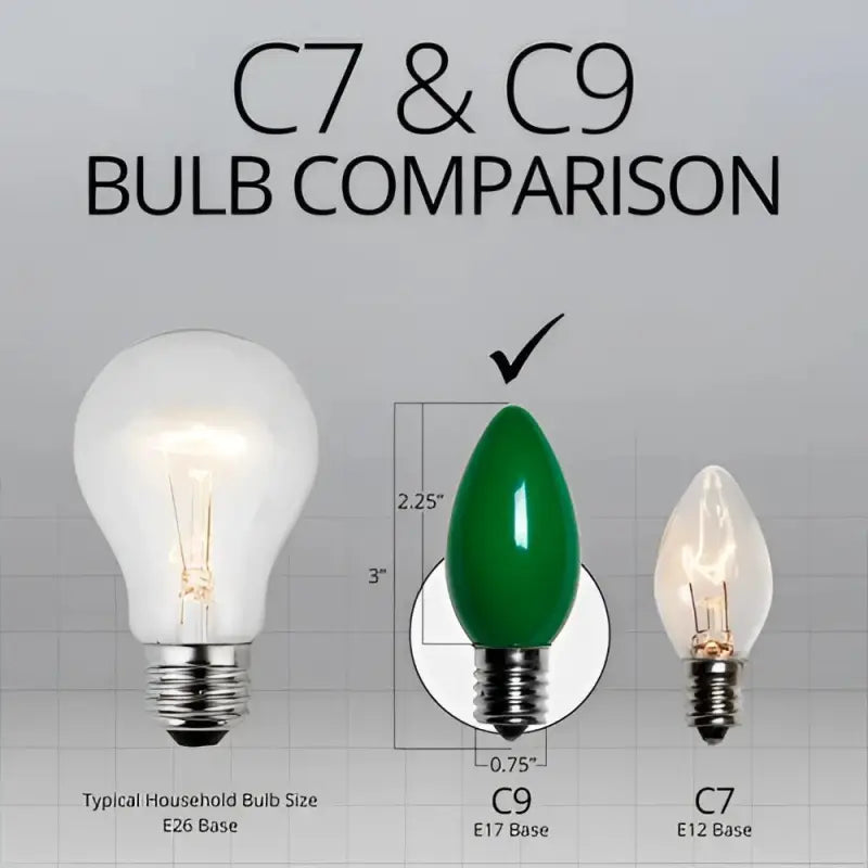 C9 Incandescent Christmas Light Bulbs Green Opaque Pack of 25 - Christmas Lights