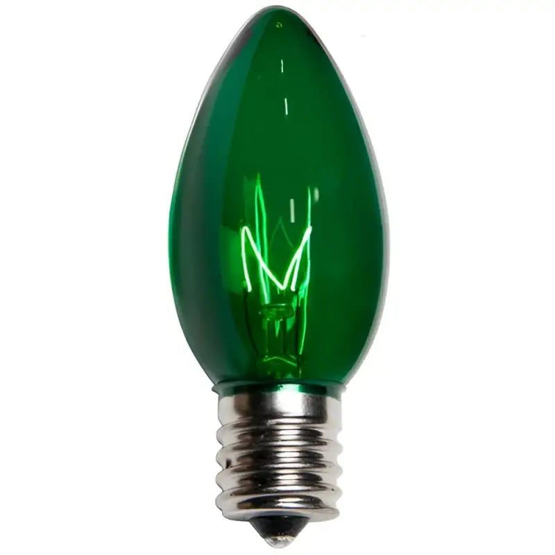 C9 Incandescent Christmas Light Bulbs Green Transparent Pack of 25 - Christmas Lights