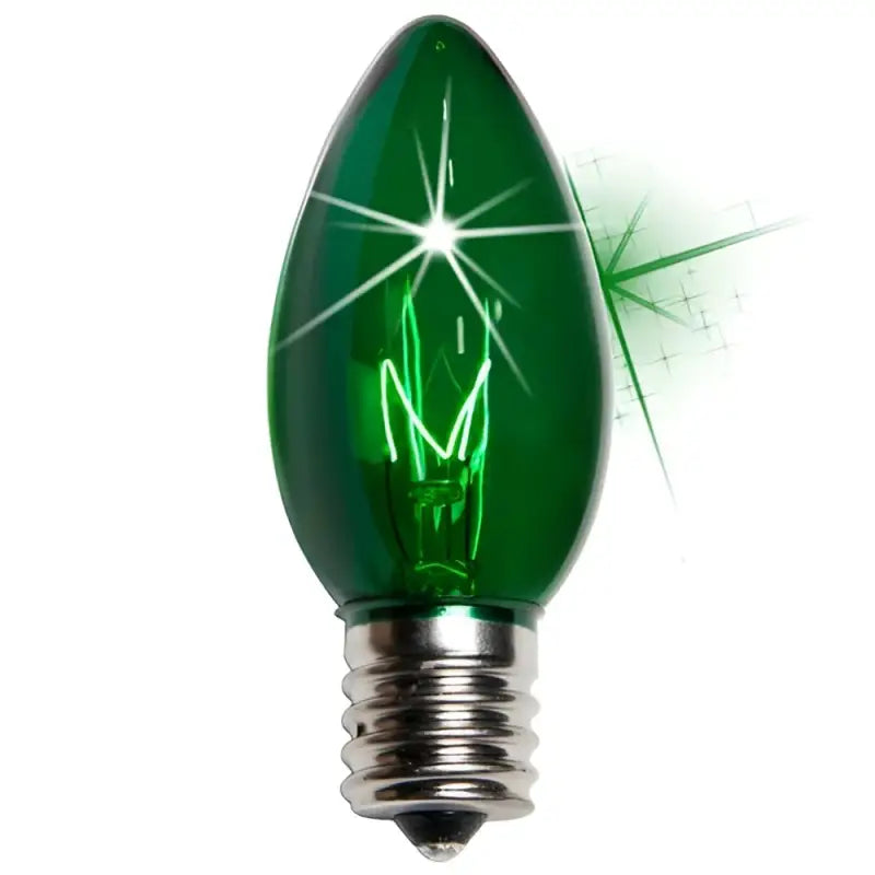 C9 Incandescent Christmas Light Bulbs Green TWINKLE Transparent Pack of 25 - Christmas Lights