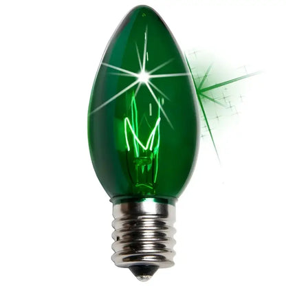 C9 Incandescent Christmas Light Bulbs Green TWINKLE Transparent Pack of 25 - Christmas Lights