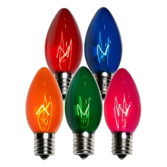 C9 Incandescent Christmas Light Bulbs Multicolor Transparent Pack of 25 - Christmas Lights