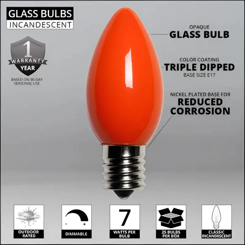 C9 Incandescent Christmas Light Bulbs Orange Opaque Pack of 25 - Christmas Lights