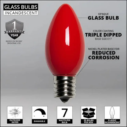 C9 Incandescent Christmas Light Bulbs Red Opaque Pack of 25 - Christmas Lights