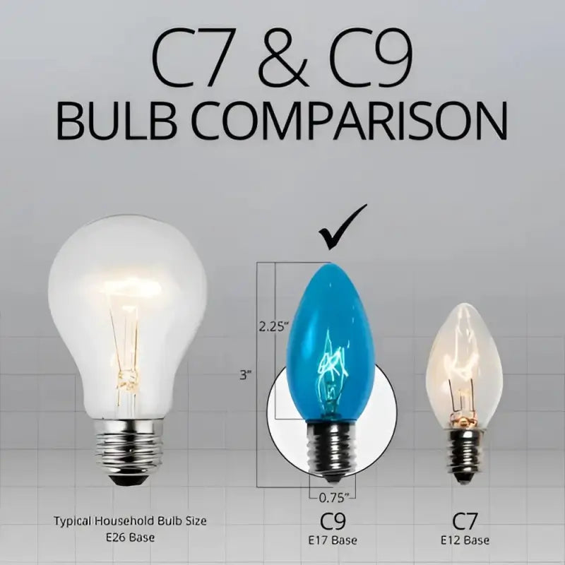 C9 Incandescent Christmas Light Bulbs Teal Transparent Pack of 25 - Christmas Lights