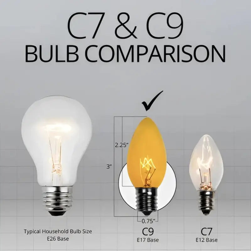 C9 Incandescent Christmas Light Bulbs Yellow Transparent Pack of 25 - Christmas Lights
