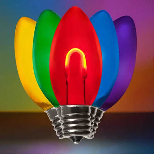 C9 Multicolor Transparent Shatterproof LED Filament Vintage Christmas Light Bulb Pack of 5 - Christmas Lights