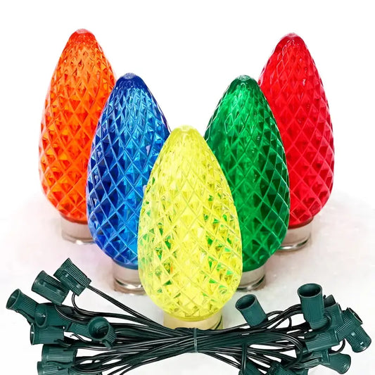 C9 Multicolor Faceted ProCore LED Christmas Light Bulb String Light Set 25 Lights 25’ - Christmas Lights