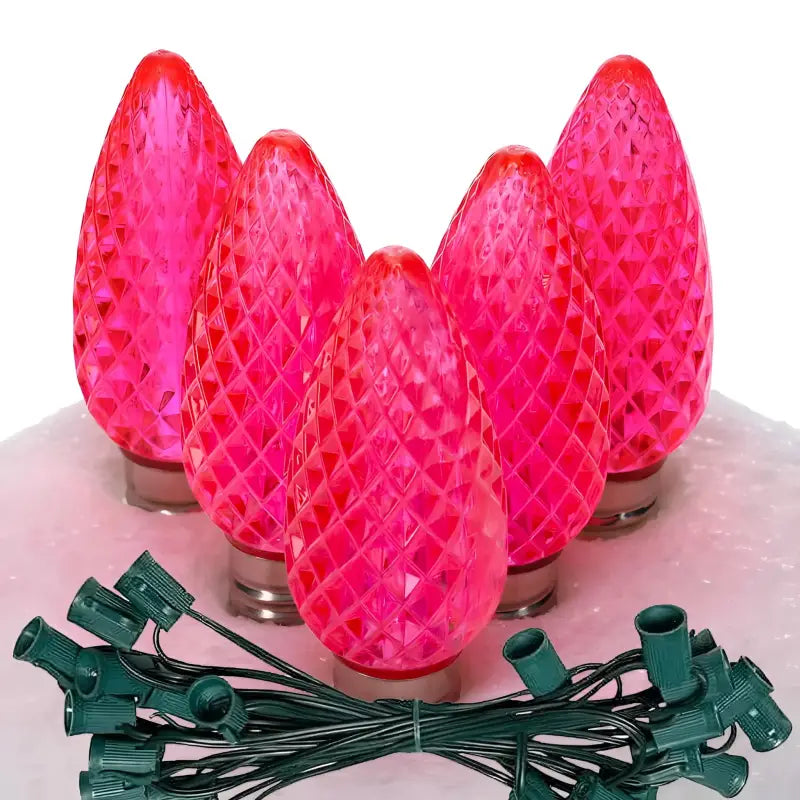 C9 Pink Faceted ProCore LED Christmas Light Bulb String Light Set 25 Lights 25’ - Christmas Lights