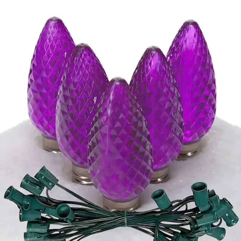 C9 Purple Faceted ProCore LED Christmas Light Bulb String Light Set 25 Lights 25’ - Christmas Lights