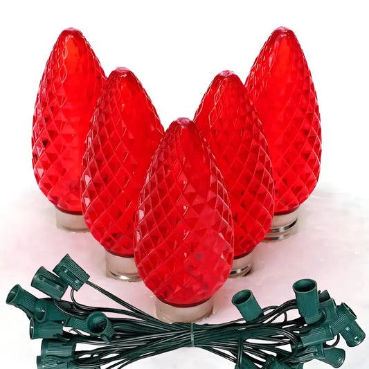 C9 Red Faceted ProCore LED Christmas Light Bulb String Light Set 25 Lights 25’ - Christmas Lights