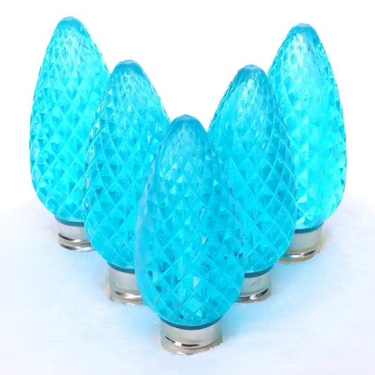 C9 Teal Faceted ProCore LED Christmas Light Bulbs - Christmas Lights